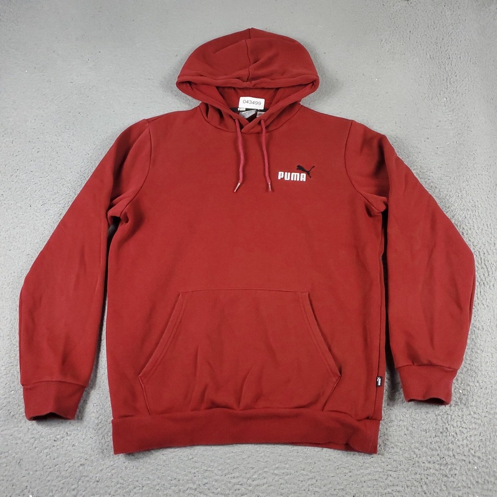 Puma Mens Small Red Pullover Hoodie Sweatshirt Cotton Blend Logo Regular Fit